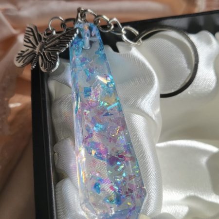 Shimmery rainbow crystal resin keychain