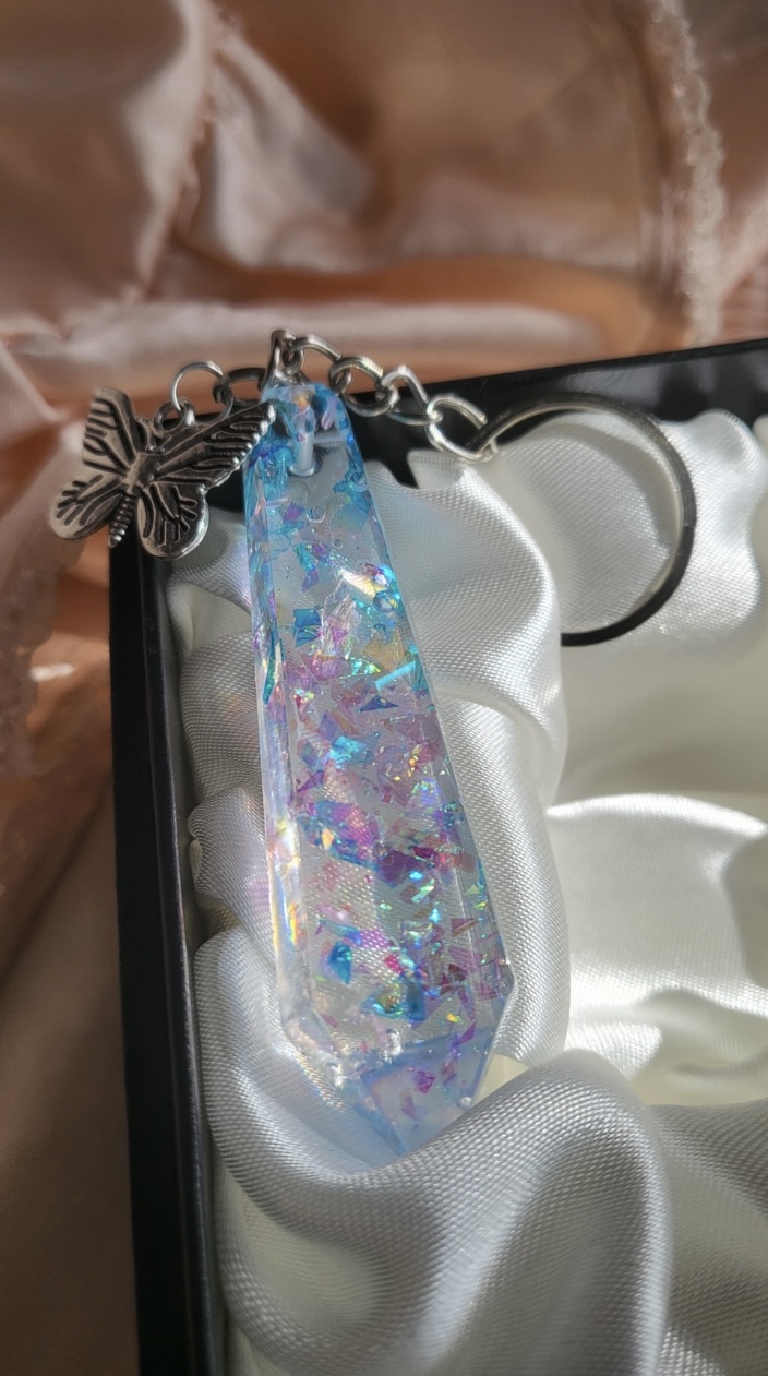 Shimmery rainbow crystal resin keychain