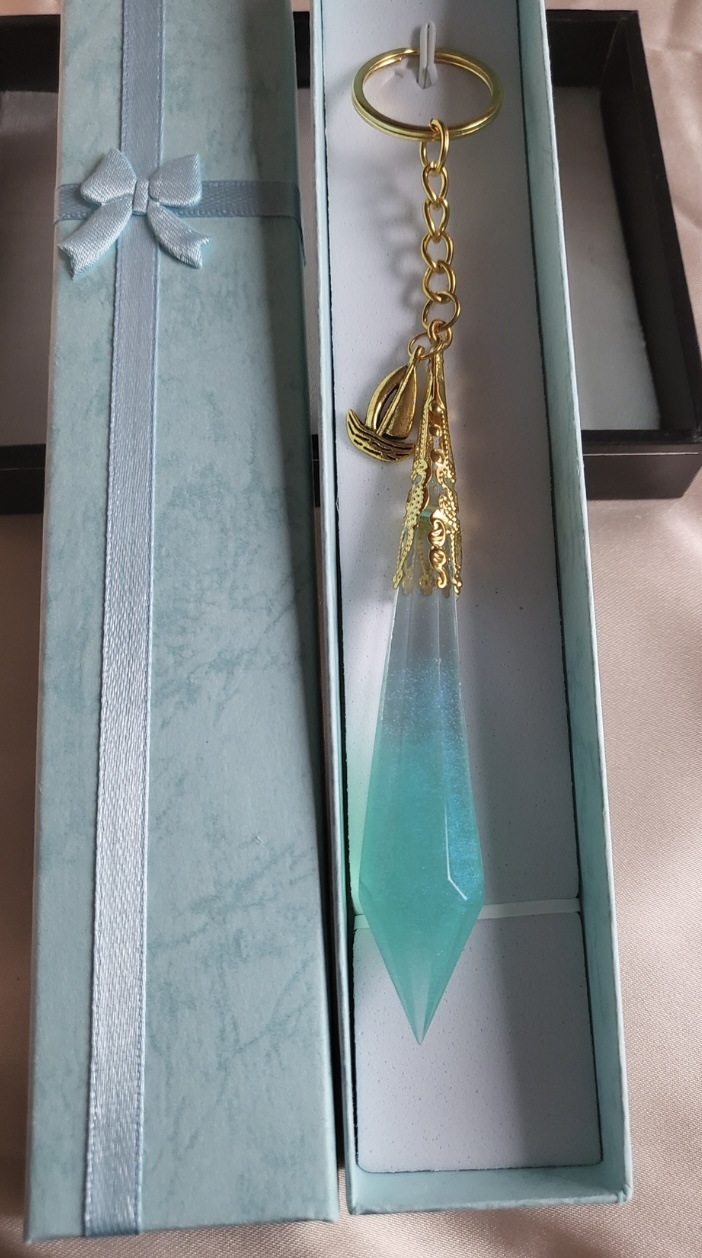 Turquoise Ocean Themed Resin Crystal Keychain