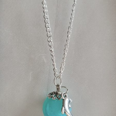Ocean blue themed resin ball necklace