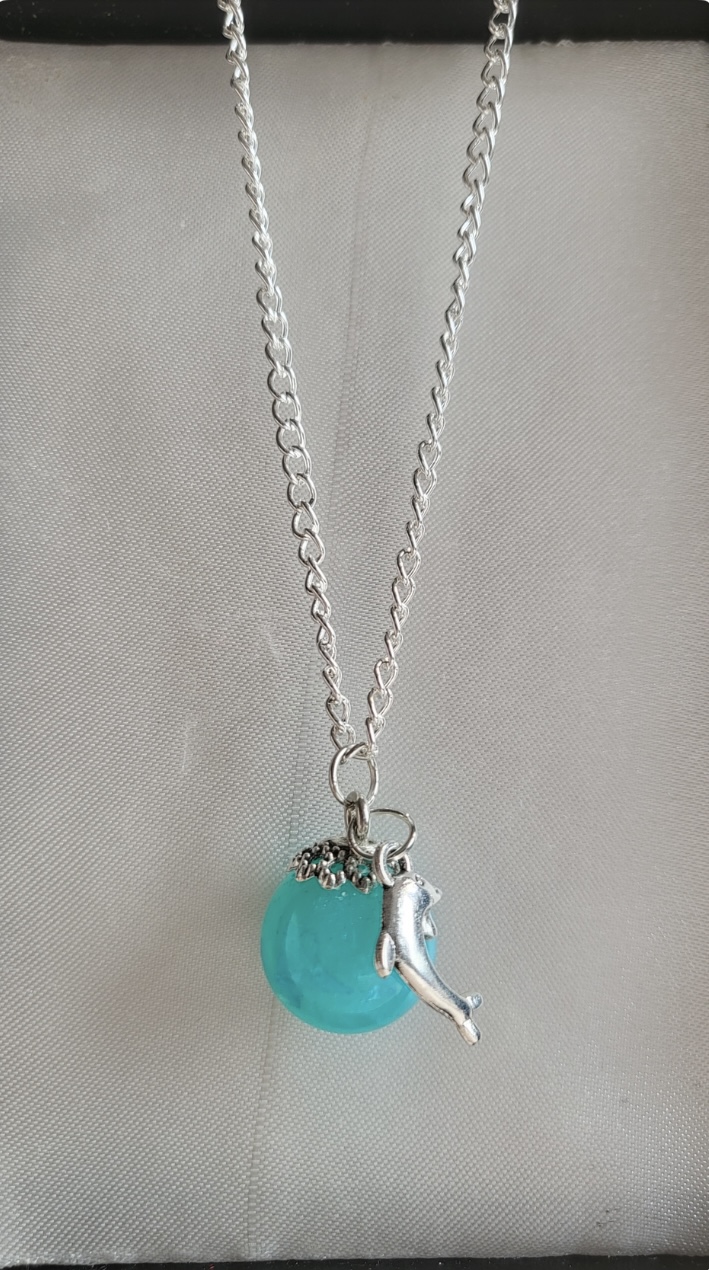 Ocean blue themed resin ball necklace