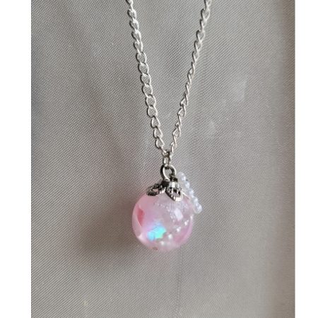 Cute pink resin ball necklace
