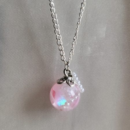 Cute pink resin ball necklace