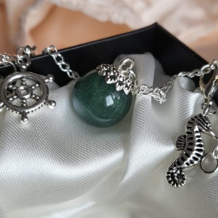 Dark siren green, siren themed resin ball bracelet