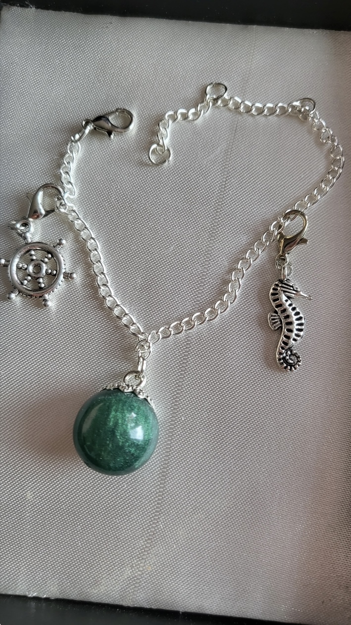 Dark siren green, siren themed resin ball bracelet