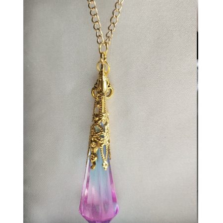 Beautiful pink and blue fantasy themed resin Crystal pendant necklace