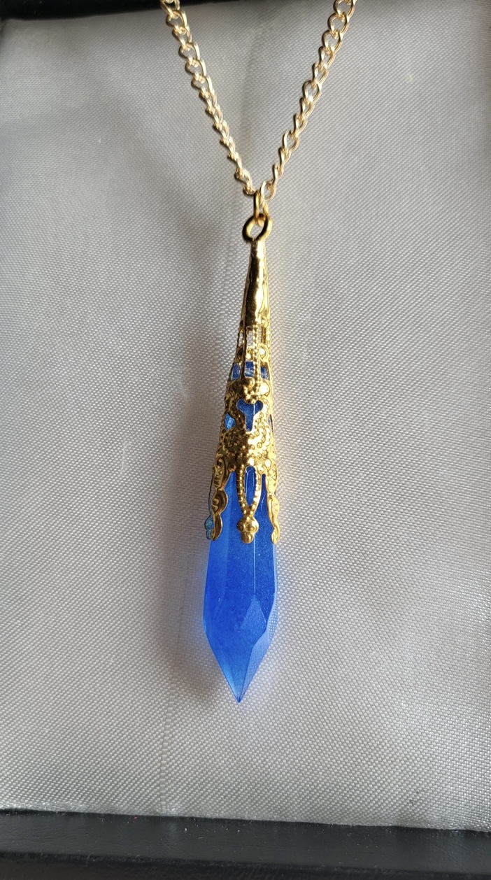 Royal blue and gold resin Crystal pendant necklace