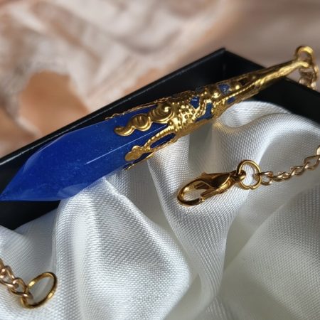Royal blue and gold resin Crystal pendant necklace