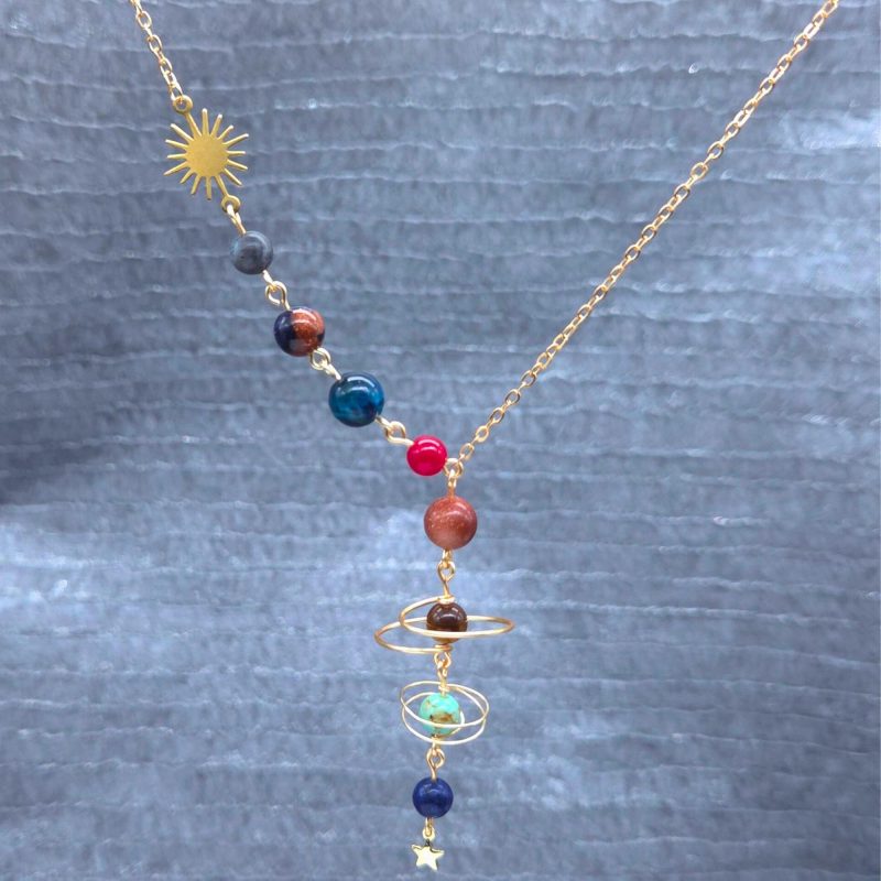Celestial Planet Solar System Earrings, Sun Moon & Stars Earrings, Gold Wire Wrapped Space Jewellery