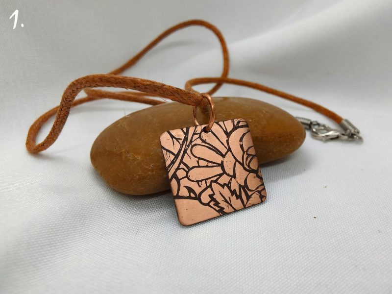 Handcrafted Copper Pendant with Floral Engraving