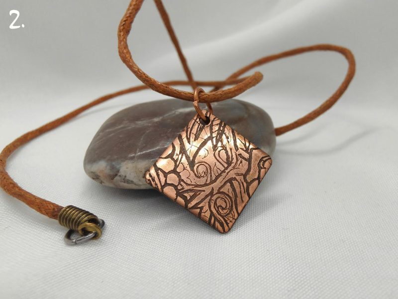 Handcrafted Copper Pendant with Floral Engraving