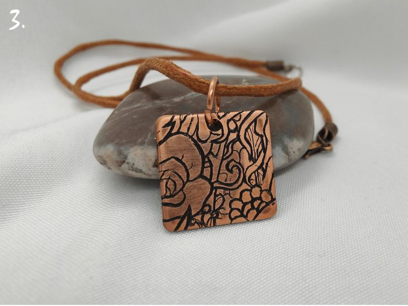 Handcrafted Copper Pendant with Floral Engraving