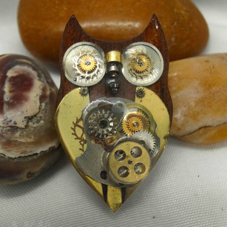 Intricate Handmade Owl Brooch Made With Real Watch Parts