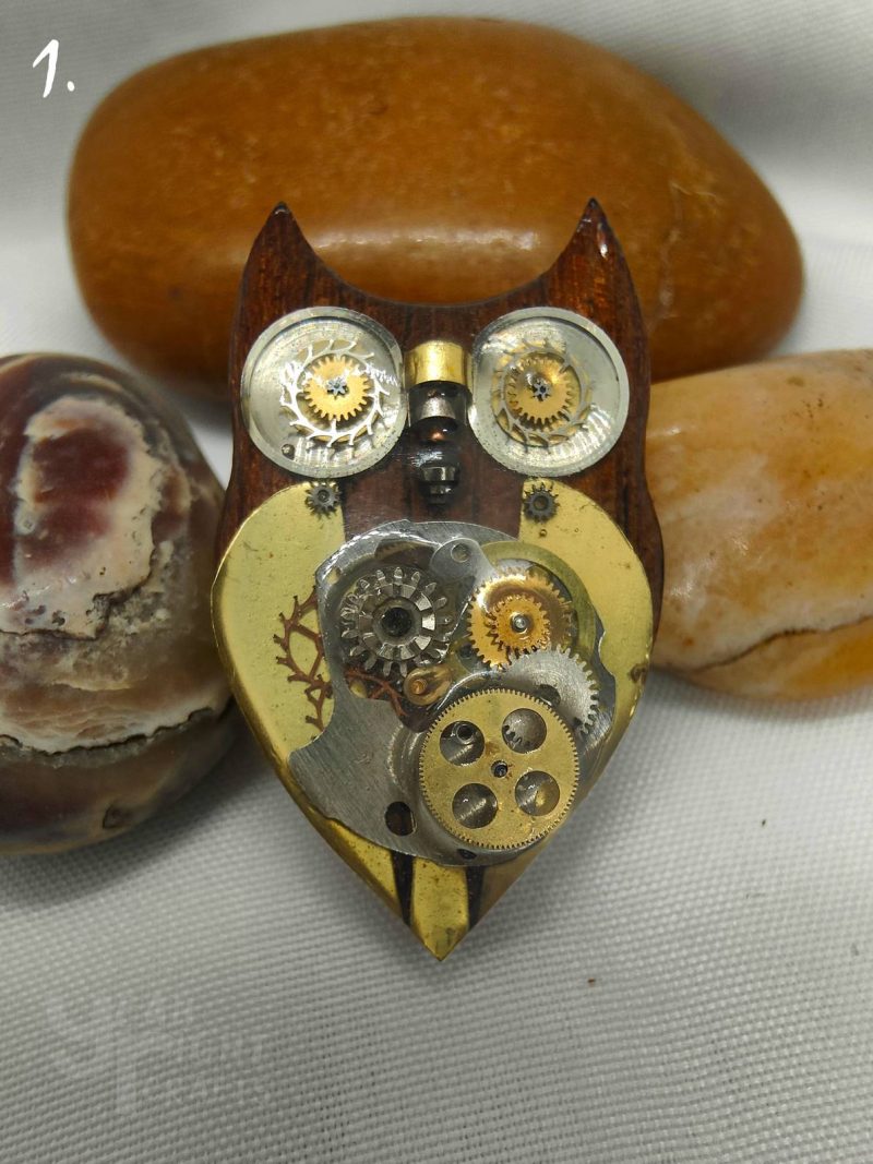 Intricate Handmade Owl Brooch Made With Real Watch Parts
