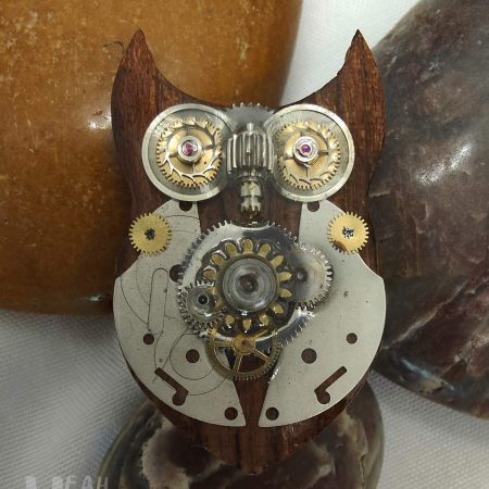 Intricate Handmade Owl Brooch Made With Real Watch Parts