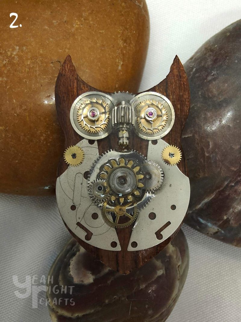 Intricate Handmade Owl Brooch Made With Real Watch Parts