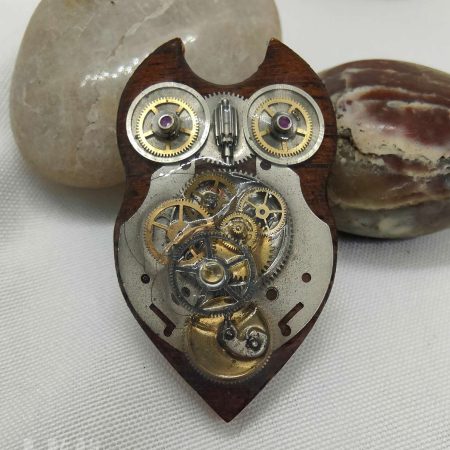 Intricate Handmade Owl Brooch Made With Real Watch Parts