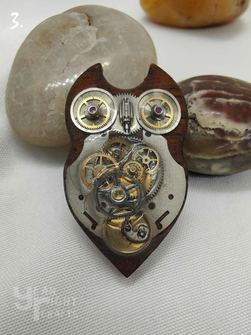 Intricate Handmade Owl Brooch Made With Real Watch Parts