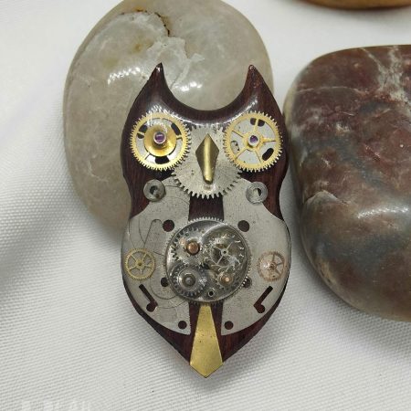 Intricate Handmade Owl Brooch Made With Real Watch Parts