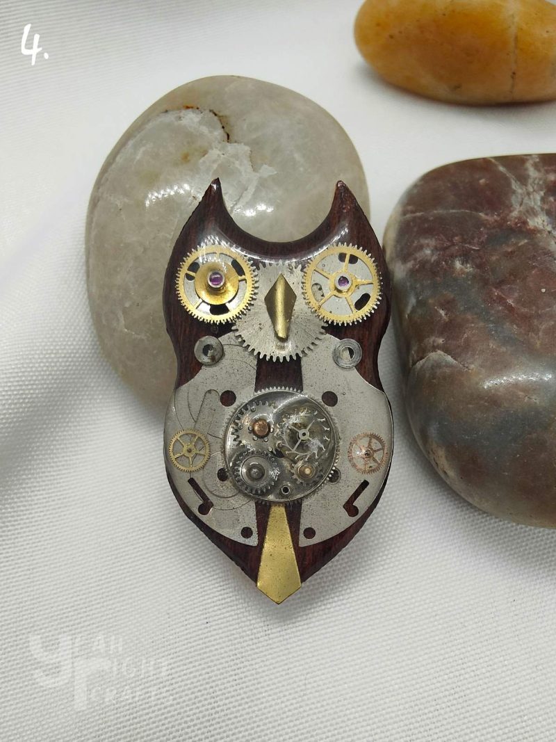 Intricate Handmade Owl Brooch Made With Real Watch Parts