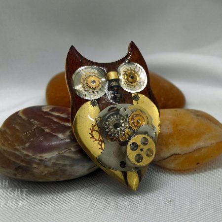 Intricate Handmade Owl Brooch Made With Real Watch Parts