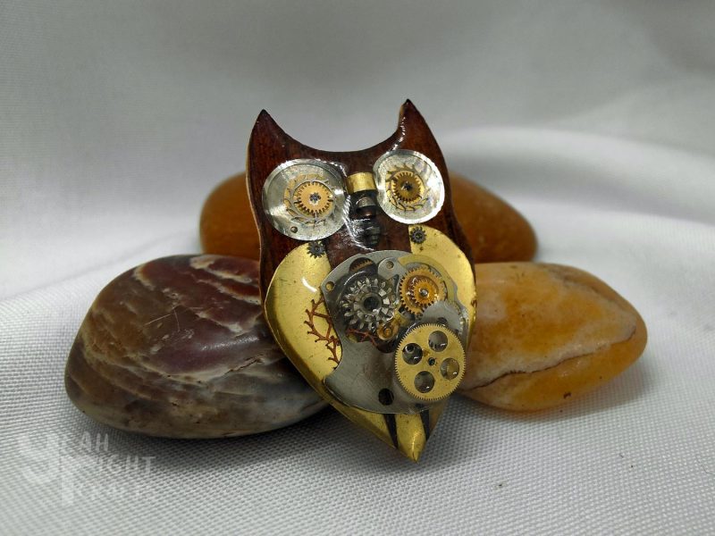 Intricate Handmade Owl Brooch Made With Real Watch Parts