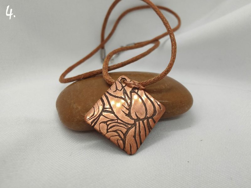 Handcrafted Copper Pendant with Floral Engraving