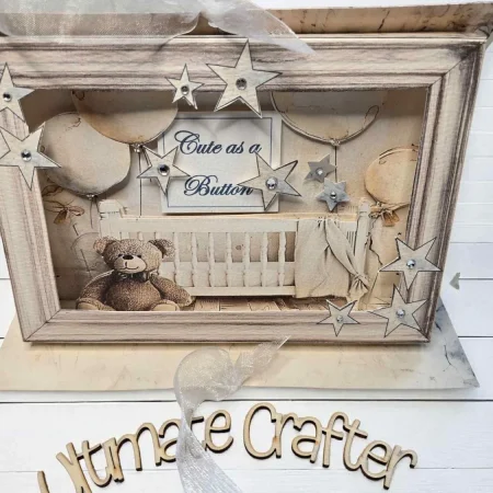 Personalised Fragranced Card - Picture Frame Layered Card - Teddy Bear Beige & Blue