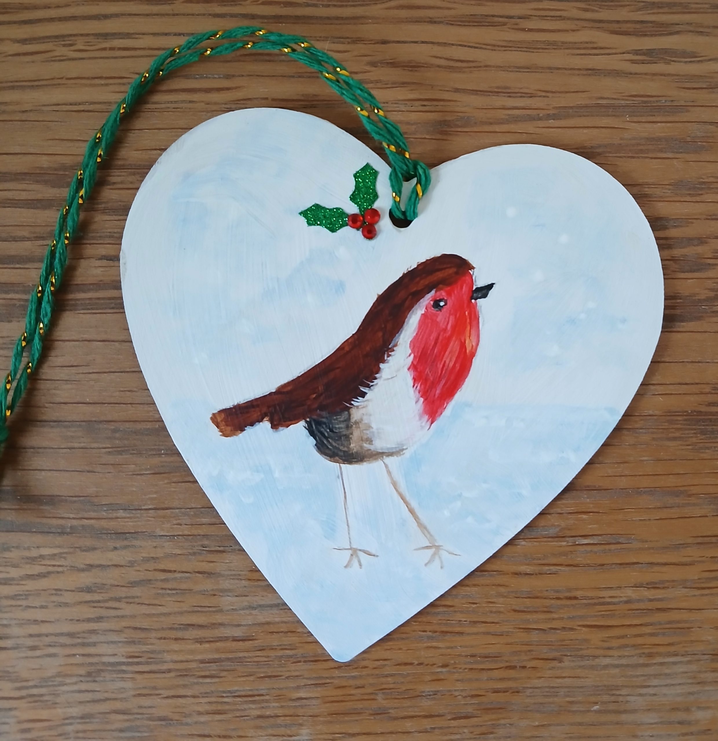 Christmas Robin handpainted wooden hanging plaque