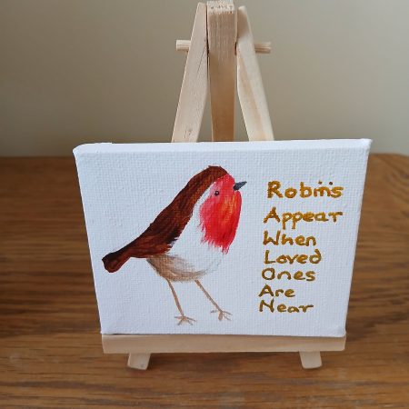 Robin mini canvas and easel for easy display