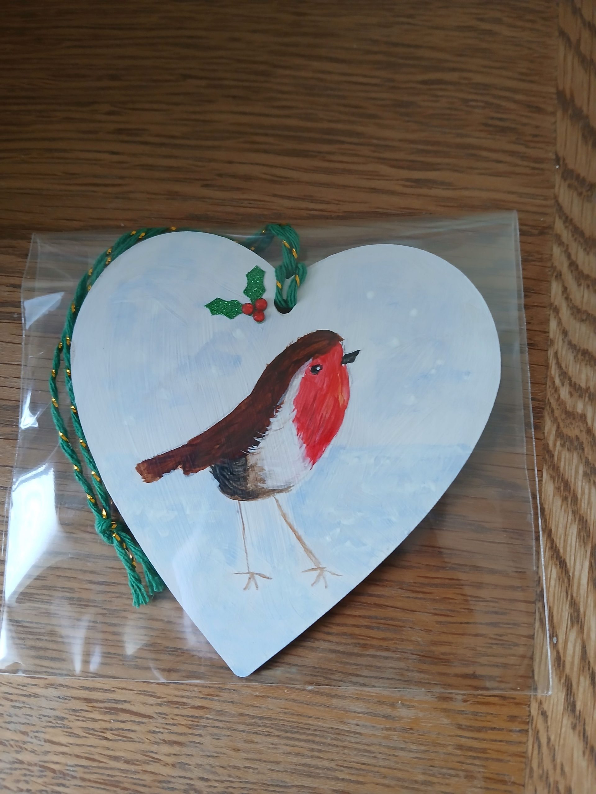 Christmas Robin handpainted wooden hanging plaque