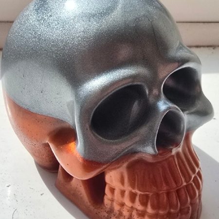 Silver and Copper Halloween Epoxy Resin Skull