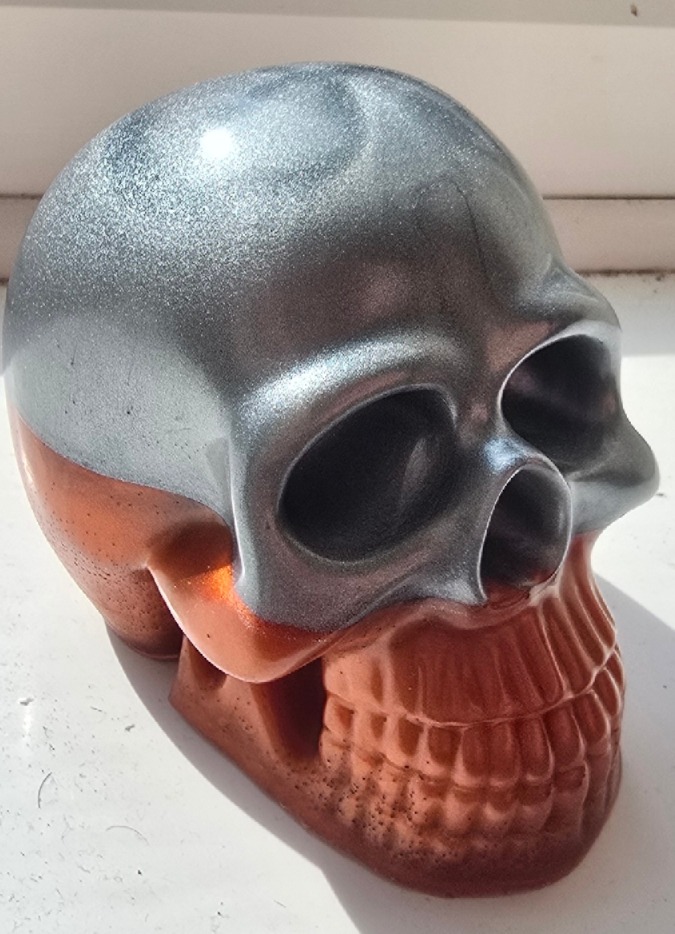 Silver and Copper Halloween Epoxy Resin Skull