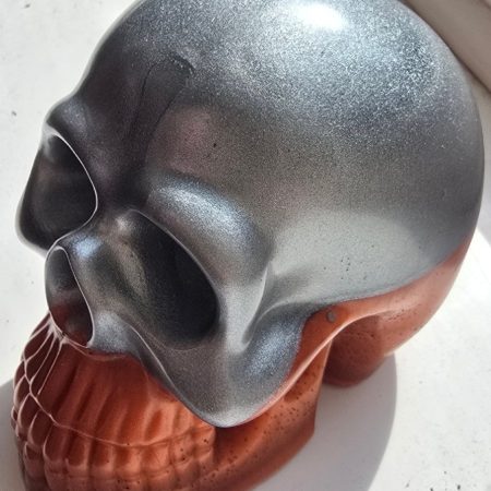 Silver and Copper Halloween Epoxy Resin Skull