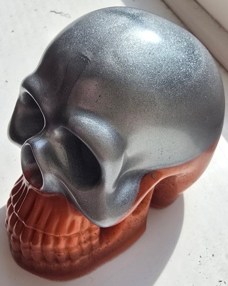 Silver and Copper Halloween Epoxy Resin Skull