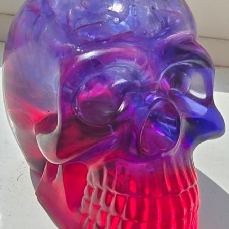 Purple and Red with Clear Stones Halloween Epoxy Resin Skul