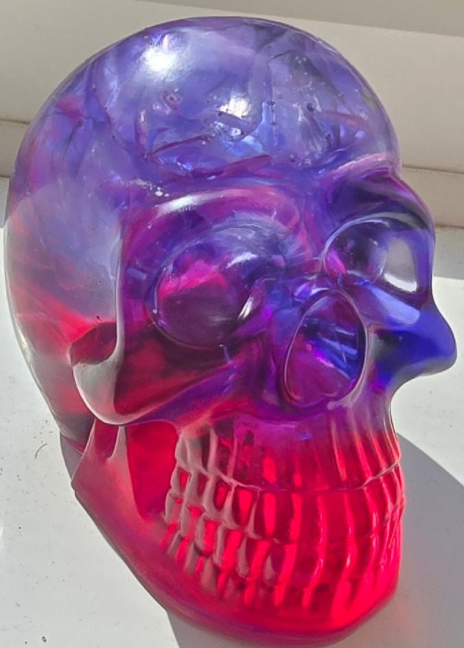 Purple and Red with Clear Stones Halloween Epoxy Resin Skul