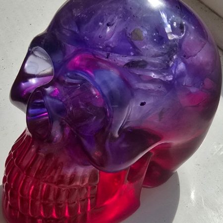 Purple and Red with Clear Stones Halloween Epoxy Resin Skul