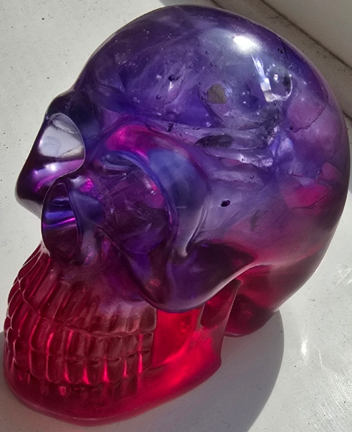 Purple and Red with Clear Stones Halloween Epoxy Resin Skul