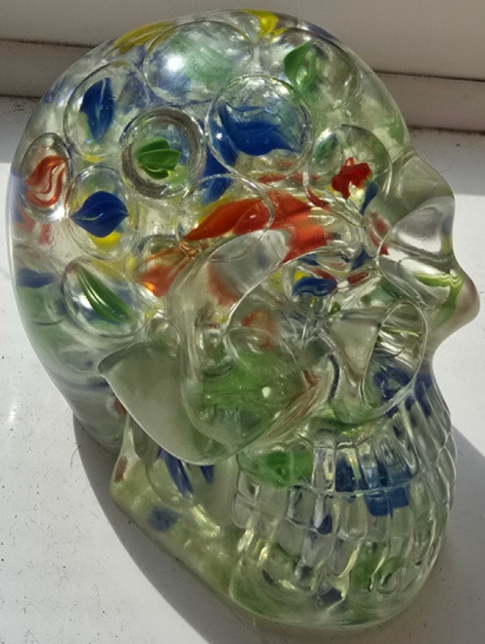 Halloween Epoxy Resin Skul with Multi Coloured Marbles