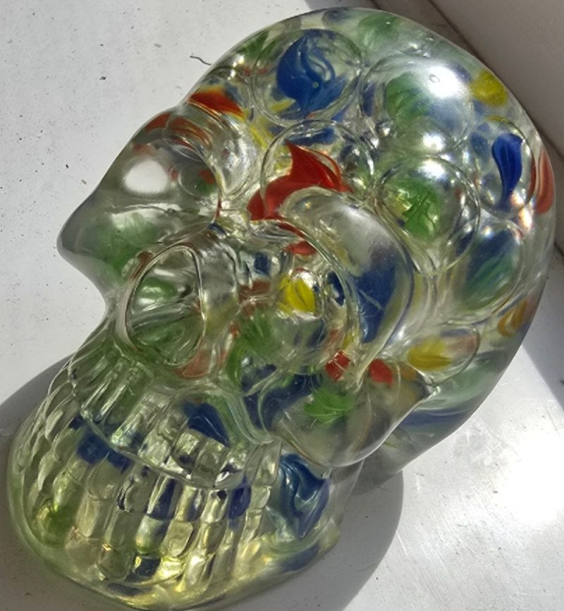 Halloween Epoxy Resin Skul with Multi Coloured Marbles