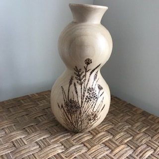 Double ‘Gourd’ Pyrographed Hollow Vase
