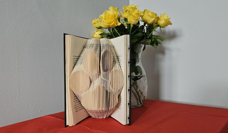 Folded Book Art. Paw print. Recycled Book Gift.