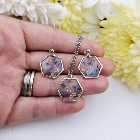Hexagon Wildflower Earring and Necklace Set