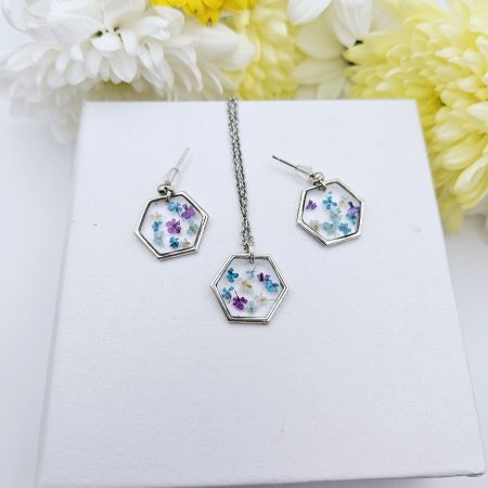 Hexagon Wildflower Earring and Necklace Set
