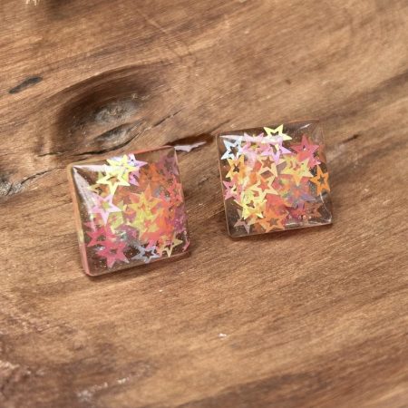 Square stud resin earrings with colorful stars