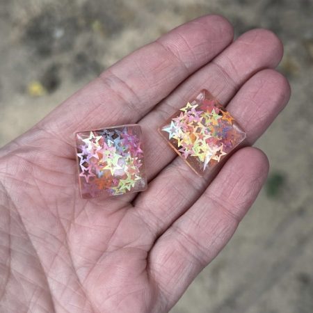 Square stud resin earrings with colorful stars