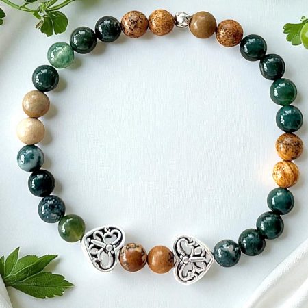 Moss Agate and Picture Jasper Handcrafted Bracelet