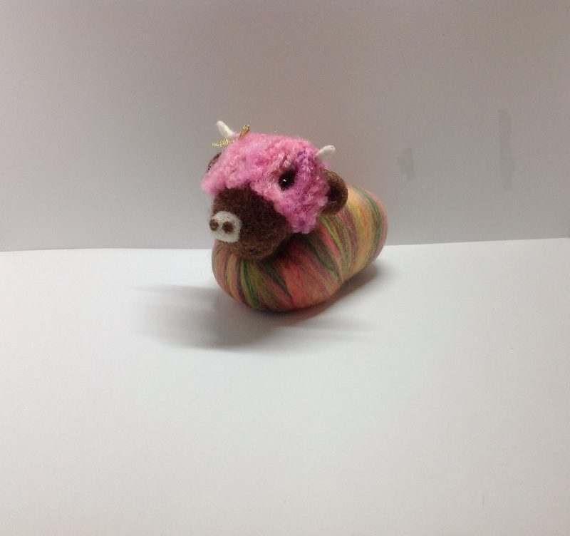 CUTE NEEDLE FELTED HIGHLAND COW PINCUSHION. GIFT PACKAGED!