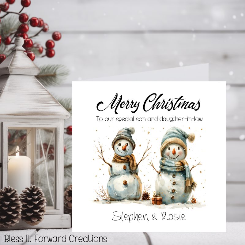 Personalised Snowman Couple Christmas Card: Custom Stationery